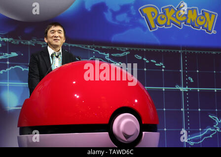 Tokyo, Giappone. 29 Maggio, 2019. Il Giappone Pokemon presidente della società Tsunekazu Ishihara annuncia la strategia aziendale della società a Tokyo il mercoledì 29 maggio, 2019. Nintendo del gioco di società di carattere Pokemon produrrà il nuovo gioco app "Pokemon dormire' nel 2020 che dispone di tempo di sonno si trasforma in un intrattenimento per un gioco. Credito: Yoshio Tsunoda/AFLO/Alamy Live News Foto Stock