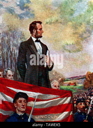 Abraham Lincoln fornendo l'indirizzo di Gettysburg Foto Stock