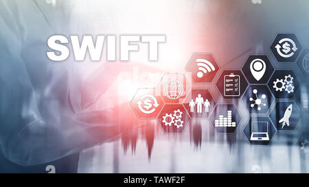 SWIFT. Society for Worldwide Interbank Financial Telecommunications. Pagamento internazionale. Background aziendale. Foto Stock