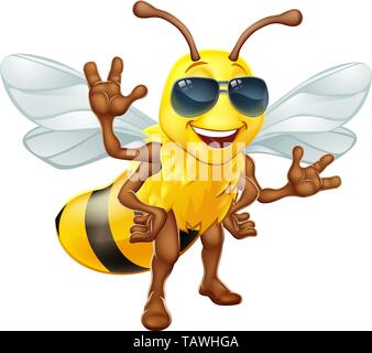 Raffreddare il miele Bumble Bee in occhiali da sole Cartoon Illustrazione Vettoriale