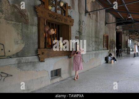 Le persone visitano l'Art Boulevard del multi-purpose Huashan 1914 Creative Park nel quartiere di Zhongzheng, Taipei, Taiwan Foto Stock