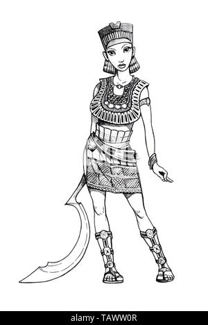 Nefertiti manga disegno. Regina egiziana illustartion isolato. Foto Stock