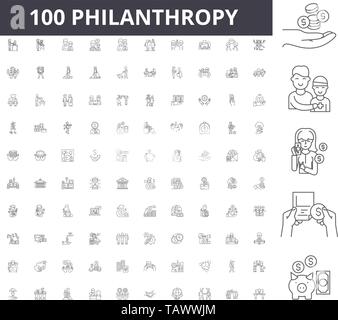 La filantropia le icone della linea, segni, set di vettore, illustrazione di contorno concept Illustrazione Vettoriale