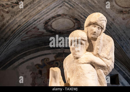 Il Castello Sforzesco, il museo di Milano: dettagli della Pietà Rondanini, scultura che Michelangelo Buonarroti lavorato dal 1552 fino alla sua morte nel 1564 Foto Stock