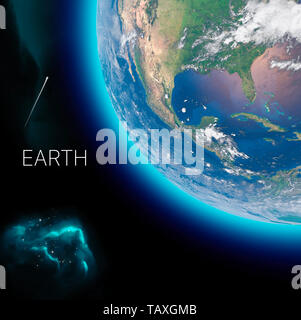 Cartina Fisica del mondo, vista satellitare del centro e del nord America. Globo. Emisfero. Rilievi e oceani. Il rendering 3d. Messico, Florida Foto Stock