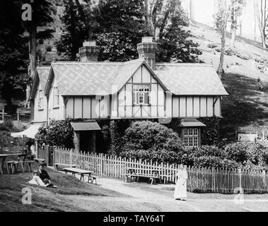 Cottage in legno di faggio, Mount Edgcumbe Park Foto Stock