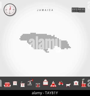 Vettore di linee verticali modello mappa della Giamaica. In striping semplice silhouette della Giamaica. Vettore realistico Bussola. Infografico Business icone. Illustrazione Vettoriale