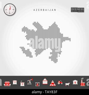 Vettore di linee verticali modello Mappa di Azerbaigian. In striping semplice silhouette dell'Azerbaigian. Vettore realistico Bussola. Infografico Business icone. Illustrazione Vettoriale