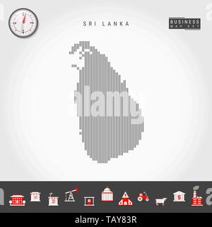 Vettore di linee verticali modello Mappa di Sri Lanka. In striping semplice silhouette dello Sri Lanka. Vettore realistico Bussola. Infografico Business icone. Illustrazione Vettoriale