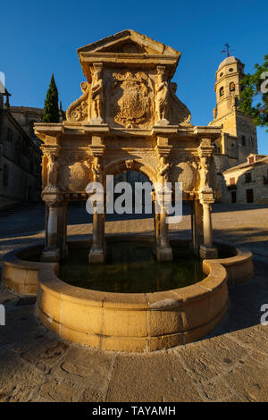 Catedral de la Natividad de Nuestra Señora. Lo stile rinascimentale Cattedrale e fontana di Santa Maria. Baeza, provincia di Jaén. southern Andalusia. Spagna e Foto Stock