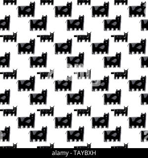 Doodle gatti seamless pattern. In bianco e nero di sfondo carino. Ottimo per il libro da colorare, avvolgente, per la stampa di tessuti e prodotti tessili. Foto Stock