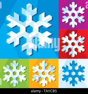 Illustrazione Vettoriale. Il simbolo del fiocco di neve impostare l'icona colorata con lo sfondo. Illustrazione Vettoriale