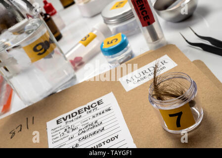 Laboratorio Criminalistic, analisi del capello, immagine concettuale Foto Stock