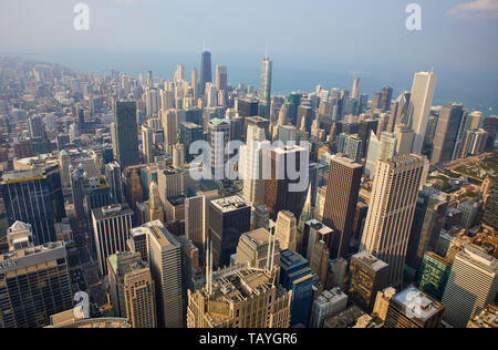 Vista in elevazione del Chicago visto da lo Skydeck, Chicago, Illinois, Stati Uniti Foto Stock