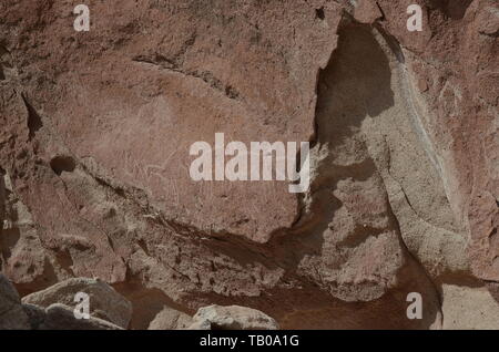 Roccia preistorica arte, PETROGLIFI YERBAS A BUENOS, Atacama, Cile. Foto Stock