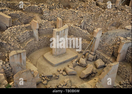 Scavo Archeologico di pietra antica sito cerimoniale a Gobekli Tepe in Sanliurfa, Turchia Foto Stock