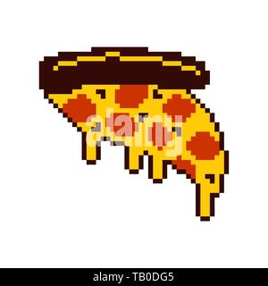 Un trancio di pizza pixel art. Cartoon fast food a 8 bit Illustrazione Vettoriale