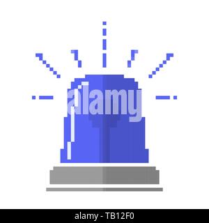 Pixel art design del lampeggiatore o sirena. Illustrazione Vettoriale. Lampeggiatore blu o sirena icona in stile piatto isolato Illustrazione Vettoriale