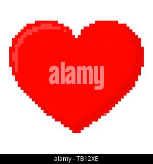 Cuore rosso in stile pixel. Illustrazione Vettoriale. Abstract Icona cuore isolato Illustrazione Vettoriale