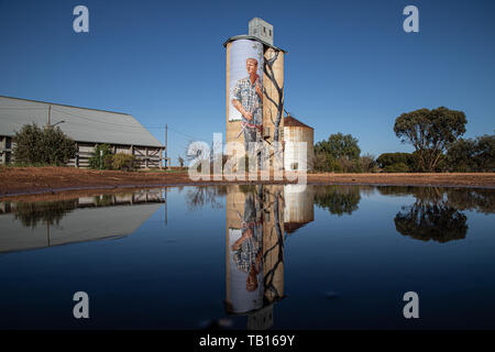 Silo Arte Victoria Australia. Il murale sul lato di un silo di grano, a Patchewollock, murale di Brisbane artista, Fintan Magee. Foto Stock