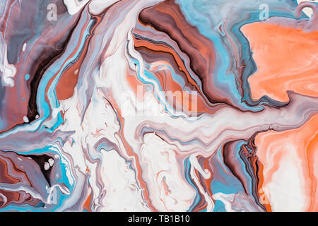 Arte di fluido Abstract sfondo colorato o texture. Corallo e onde blu a forma di stella. Foto Stock