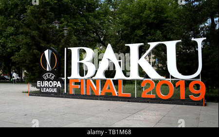 Una vista generale della UEFA Europa League logo prima della UEFA Europa League finale allo Stadio Olimpico, Baku, in Azerbaijan. Foto Stock