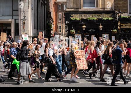 Londra, Regno Unito. 24 Maggio, 2019. La seconda edizione del Global Strike 4 clima. Noto anche come il venerdì per il futuro e sciopero della scuola per il clima. Il Parlamento Sqr. Foto Stock