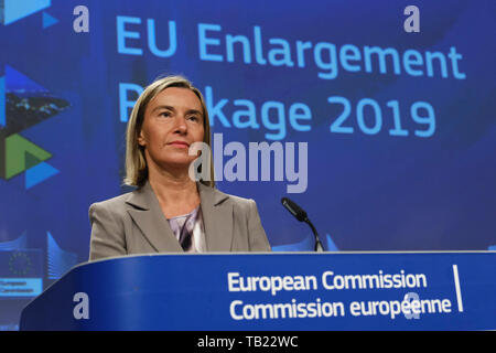 Bruxelles, Belgio. Il 29 maggio 2019. Alto rappresentante dell'UE per gli Affari Esteri e la sicurezza, Federica Mogherini dà una conferenza stampa sulla UE Pacchetto allargamento 2019. Credito: ALEXANDROS MICHAILIDIS/Alamy Live News Foto Stock