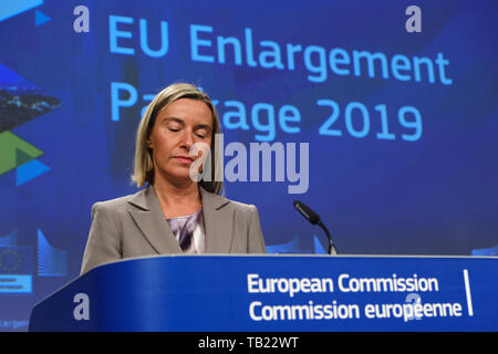 Bruxelles, Belgio. Il 29 maggio 2019. Alto rappresentante dell'UE per gli Affari Esteri e la sicurezza, Federica Mogherini dà una conferenza stampa sulla UE Pacchetto allargamento 2019. Credito: ALEXANDROS MICHAILIDIS/Alamy Live News Foto Stock