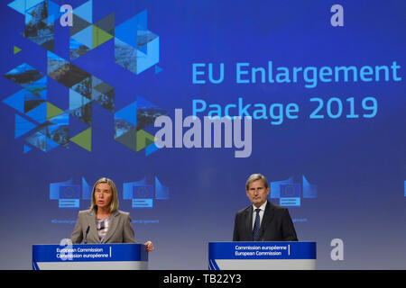 Bruxelles, Belgio. Il 29 maggio 2019. Alto rappresentante dell'UE per gli Affari Esteri e la sicurezza, Federica Mogherini dà una conferenza stampa sulla UE Pacchetto allargamento 2019. Credito: ALEXANDROS MICHAILIDIS/Alamy Live News Foto Stock