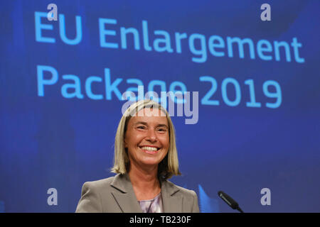 Bruxelles, Belgio. Il 29 maggio 2019. Alto rappresentante dell'UE per gli Affari Esteri e la sicurezza, Federica Mogherini dà una conferenza stampa sulla UE Pacchetto allargamento 2019. Credito: ALEXANDROS MICHAILIDIS/Alamy Live News Foto Stock