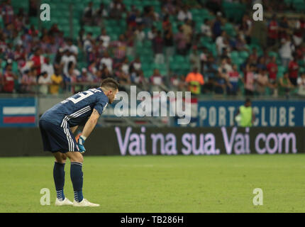 Salvador, Brasile. 29 Maggio, 2019. Tiago Volpi, portiere da São Paulo, lamentando un obiettivo ha ammesso durante una partita tra Bahia e São Paulo, un match convalidato dal ritorno della partita del 2019 Brasile Cup, il mercoledì (29), presso la Fonte Nova Arena in Salvador, Bahia, Brasile. Credito: Tiago Caldas/FotoArena/Alamy Live News Foto Stock