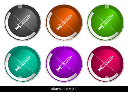 Medicina icon set color argento metallizzato pulsanti web Foto Stock