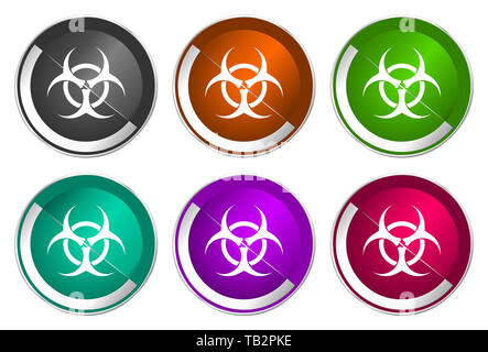 Biohazard icon set color argento metallizzato pulsanti web Foto Stock