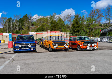 Sede 1430 FU Abarth a montjuic spirito circuito di Barcellona auto show. Foto Stock