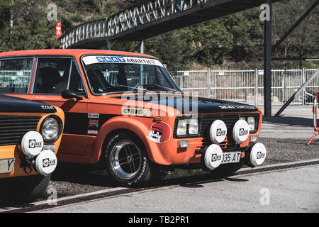 Sede 1430 FU Abarth a montjuic spirito circuito di Barcellona auto show. Foto Stock