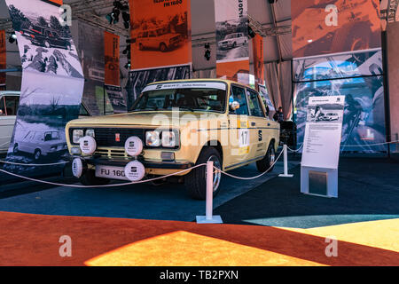 Sede 1430 FU Abarth a montjuic spirito circuito di Barcellona auto show. Foto Stock