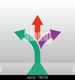 A tre vie della freccia di direzione. Illustrazione Vettoriale. Colore icona a forma di freccia. Illustrazione Vettoriale