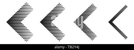 Set di striping nero frecce. Illustrazione Vettoriale. Frecce di astratto isolato. Icona a forma di freccia Illustrazione Vettoriale