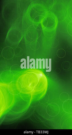 Incandescente verde bolle futuristico modello dello smartphone, generato dal computer sfondo astratto, rendering 3D Foto Stock