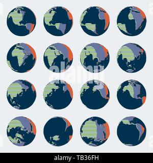 Enorme insieme di stile comico mappa del globo con colori luminosi per la politica mondiale illustrazioni Foto Stock