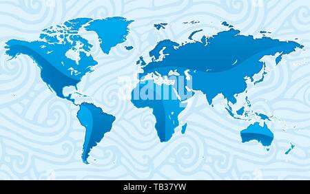 Illustrazione Vettoriale. Mappa del mondo in toni blu simulando cristal. Illustrazione Vettoriale