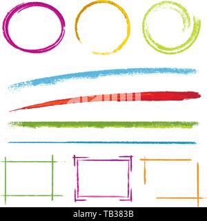 Illustrazione Vettoriale di elemento di progettazione telai grunge cerchi e quadrati. Solo colori globale. CMYK. Facile cambia colore. Illustrazione Vettoriale