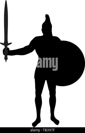 Ares dio della guerra silhouette antica mitologia fantasy Illustrazione Vettoriale