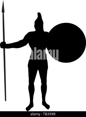 Ares dio della guerra silhouette antica mitologia fantasy Illustrazione Vettoriale