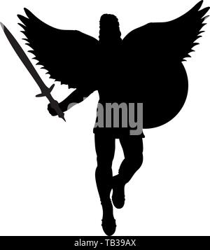 Ares dio della guerra ali silhouette antica mitologia fantasy Illustrazione Vettoriale