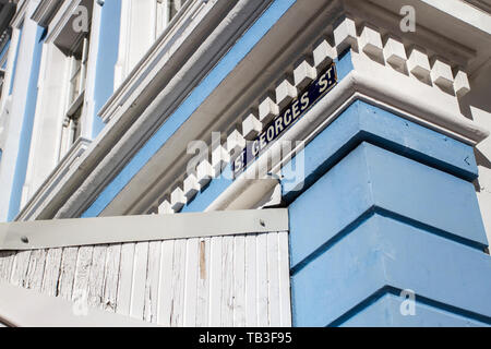 San Georges Street segno nella città di Simon, Cape Town, Sud Africa Foto Stock