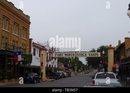 Strada di Fort Worth Stockyards in Texas Foto Stock