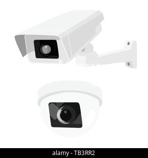 Sorveglianza sicurezza CCTV fotocamera impostata, collezione vista isometrica isolato su bianco backgroubd Illustrazione Vettoriale