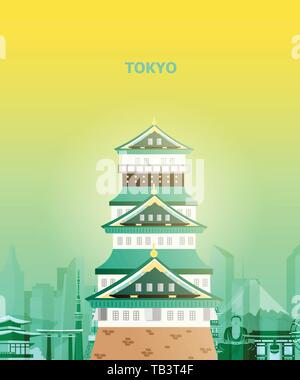 Illustrazione del castello di Tokyo in Giappone. Illustrazione Vettoriale